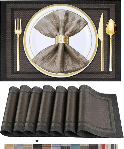 Miniatura 20 de BETEAM Juego de 4 manteles individuales de vinilo tejido para mesa de comedor, lavables, lavables, manteles individuales de cocina, duraderos