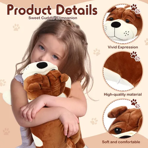 Miniatura 3 de Peluche suave para perros de 17.7 pulgadas, almohada de peluche abrazable para regalo de cumpleaños de niños, juguete grande para cachorros