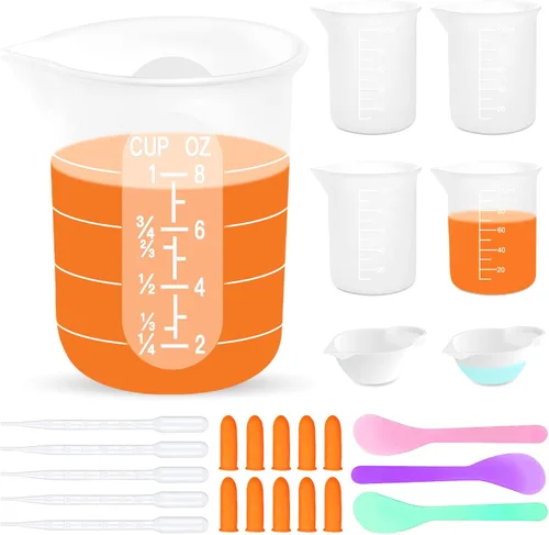 Kit de herramientas de tazas medidoras de resina de silicona, tazas de silicona antiadherentes para resina epoxi, tazas de mezcla de silicona