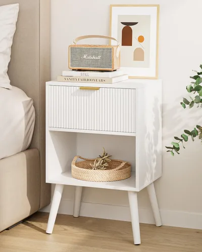 Miniatura 14 de Aienvey Mesita de noche con estación de carga y luces LED, mesa auxiliar pequeña, mesita de noche con cajón, mesita de noche moderna, mesa auxiliar