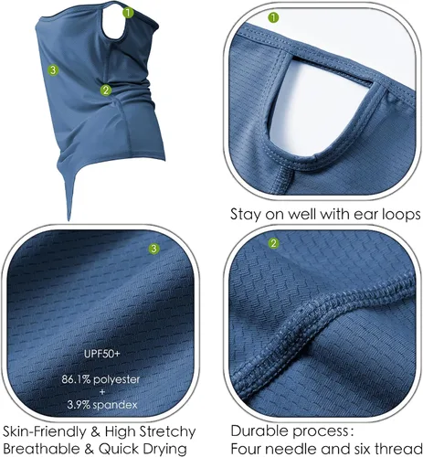 Miniatura 2 de Obacle Máscara facial con polaina para el cuello con cintas elásticas para las orejas para hombres y mujeres para protección solar