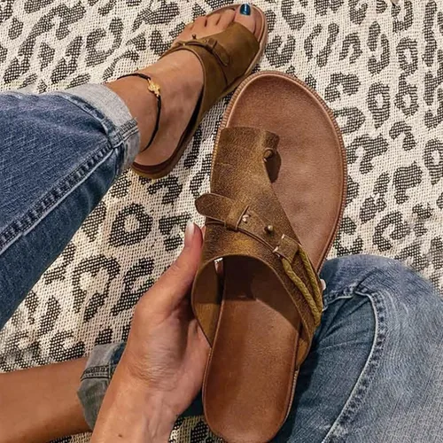 Miniatura 22 de Sandalias ortopédicas para mujer, pantuflas para caminar con soporte de arco, sandalias casuales antideslizantes A4# Caqui