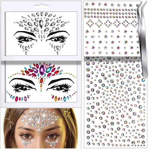Teenitor Gemas Faciales para Festivales Joyas Faciales Maquillaje Cristales Faciales, Gemas para el Cabello, Gemas para Ojos, Gemas Corporales,
