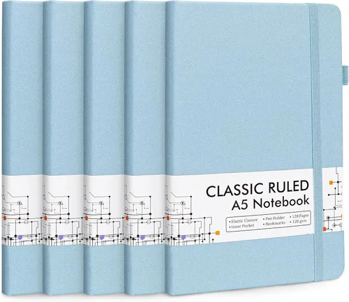 Miniatura 17 de Feela - Paquete de 5 cuadernos en blanco de tapa dura para la escuela, cuadernos de negocios clásicos con líneas cuadriculadas y soporte