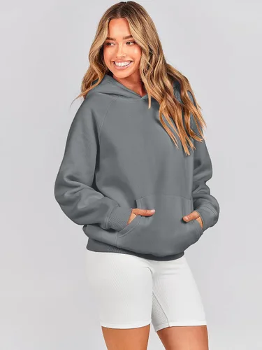 Miniatura 4 de Caracilia Sudaderas con capucha de gran tamaño para mujer, de forro polar, manga larga, con bolsillos, ropa de moda para otoño 2024