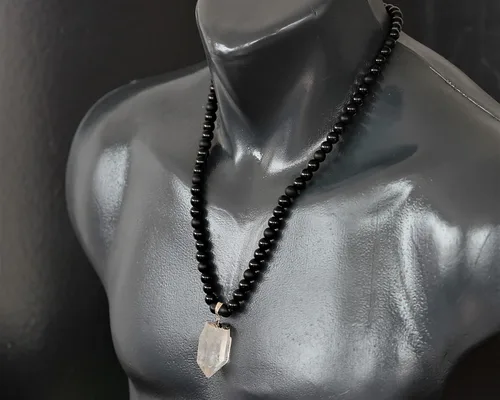 Miniatura 98 de Colgante de turmalina cruda natural, Collar de cuentas de ónix negro genuino, Collar de piedra negra, Collar de piedras preciosas, Cuentas de 0.315