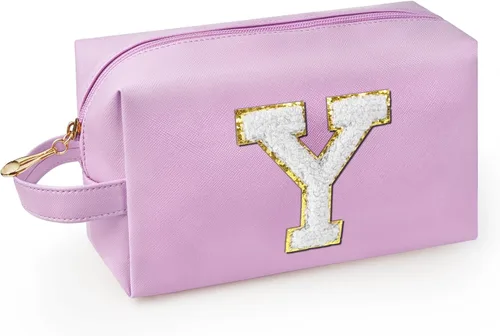 Miniatura 28 de Bolsa de maquillaje personalizada con inicial con asa, bolsa de cosméticos de preparación con bolsillo interior con cremallera, 8, 9, 10, 11, 12