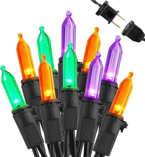 Miniatura 27 de Brizled luces de Halloween moradas, 10 mt, 100 luces LED de Halloween al aire libre, 120 V, certificación UL, linea de luces decorativas