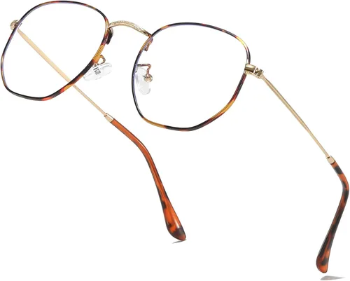 Miniatura 9 de Lentes hexagonales de metal con bloqueo de luz azul, antifatiga ocular para pantallas digitales, marco ligero para hombres y mujeres