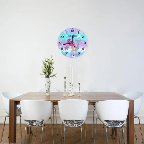 Miniatura 3 de Reloj de pared personalizado con escamas de sirena coloridas y estrellas de mar para habitación de niños, reloj de pared personalizado con nombre