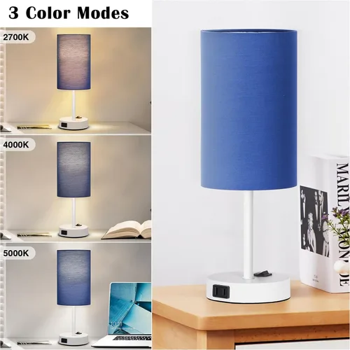 Miniatura 3 de ZJOJO Juego de 2 lámparas de mesa para dormitorio, lámparas pequeñas de noche con interruptor basculante regulable de 3 vías y toma de corriente