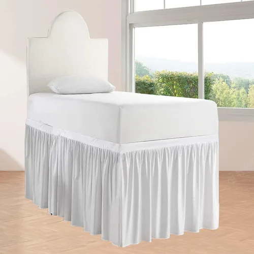 Miniatura 24 de Falda de cama larga de 42 pulgadas con caída de 42 pulgadas, patrón de volantes, falda de cama para dormitorio universitario, esquinas divididas