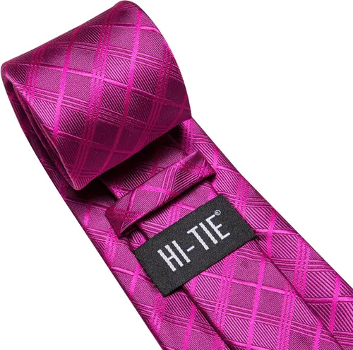 Miniatura 343 de Hi-Tie Corbata clásica de cachemira para hombre con pañuelo y gemelos a cuadros