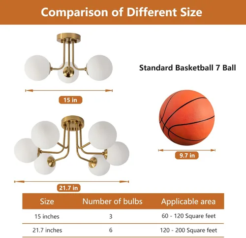 Miniatura 5 de Lámpara de techo moderna semiempotrada de 3 luces, pantalla de vidrio blanco globo, lámpara de techo semiempotrada, candelabros Sputnik