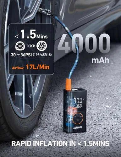 Miniatura 6 de AstroAI Inflador de neumáticos L7, compresor de aire portátil inalámbrico, paquete de 2 bombas de bicicleta con pantalla digital de valores duales