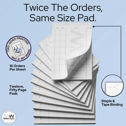 Miniatura 3 de Waiter Wallet Jr. Pads Paquete de 12 blocs de notas de invitados Bloc de notas perforado y grapado de doble cara para servidor de restaurante