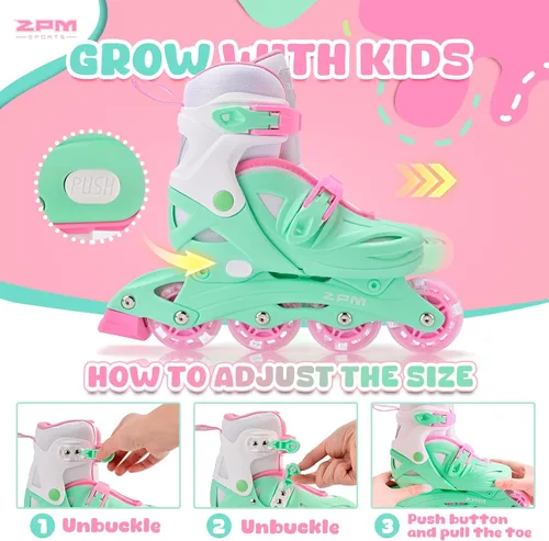 Miniatura 4 de 2PM SPORTS Patines en línea para niños y niñas de 4 a 8, 6 a 12 años, con ruedas iluminadas, cuchillas ajustables para niños y jóvenes principiantes