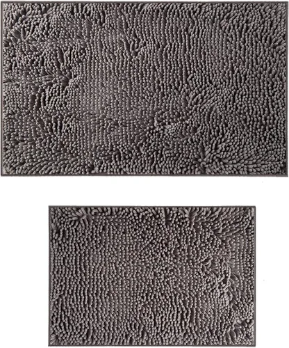 Juego de 2 alfombras de baño de felpilla gris, antideslizantes, absorbentes, para ducha, de secado rápido, lavables a máquina, felpa suave, 17 x 24