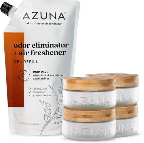 Miniatura 20 de Azuna Ambientador y Eliminador de Olor para Malos Olores Kit de 4 Habitaciones Incluye (4) Frasco de Vidrio Luxe Vacío y Recarga de Gel de 24oz