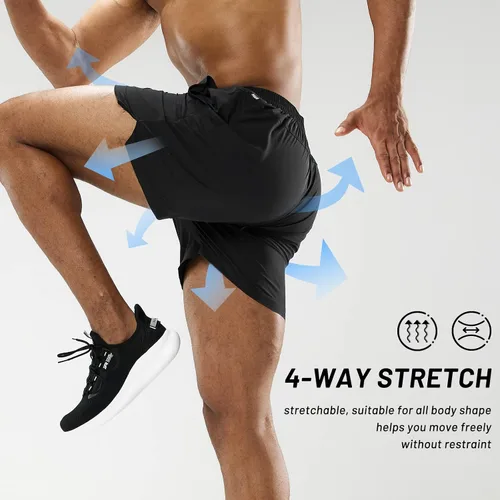 Miniatura 2 de MIER Pantalones cortos de entrenamiento para hombres, pantalones cortos de secado rápido, 5 pulgadas, con bolsillos, ligeros, transpirables.
