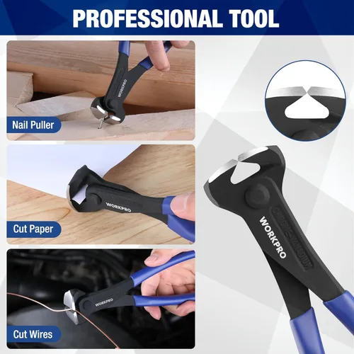 Miniatura 4 de WORKPRO Alicates de corte final de 8 pulgadas con extractor de uñas - Acabado negro en acero cromo vanadio, pinza de corte final de alto