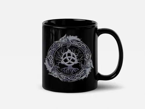Miniatura 6 de Soul'n'Passions Triquetra Tree of Life - Taza de cerámica nórdica Yggdrasil, 11 onzas, color negro