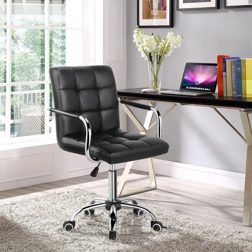 Miniatura 2 de Yaheetech - Silla de escritorio - Silla de oficina con brazos/ruedas para estudiantes, giratoria, de piel sintética, para computadora en casa