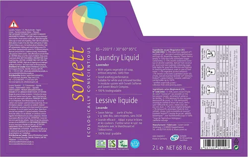 Miniatura 2 de Sonett - Detergentes líquidos orgánicos para ropa, lavanda (6 unidades) para todos los textiles certificados cultivados orgánicamente
