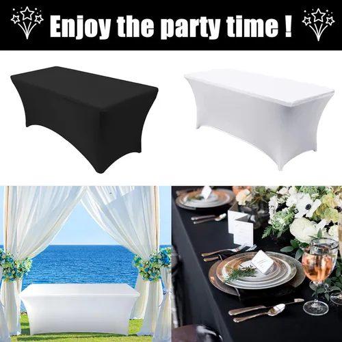 Miniatura 5 de Heochy - 2 piezas de mantel de 4 pies para mesa rectangular - Mantel rectangular elástico de spandex negro para cumpleaños, cóctel, boda, fiesta