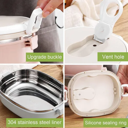 Miniatura 4 de Lonchera de 60.9 fl oz, recipientes de almuerzo de acero inoxidable 304 para adultos, portátil, a prueba de fugas, ecológica, para alimentos fríos