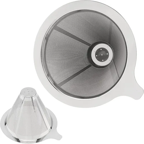 Miniatura 3 de TQEONKL - Gotero de café reutilizable sin papel, cono de metal, reutilizable, taza individual (2-4 tazas)
