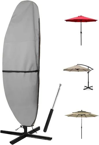 Miniatura 10 de Cubierta para sombrilla de patio, 600D impermeable, anti-UV, se adapta a paraguas de 7.5 a 11.5 pies (gris)