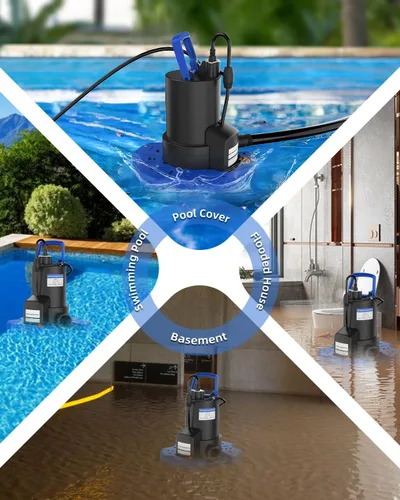 Miniatura 7 de Bomba automática de cubierta de piscina, bomba de agua sumergible de 1 HP 5000 GPH con válvula de retención y 3 adaptadores, cable de 29.5 pies