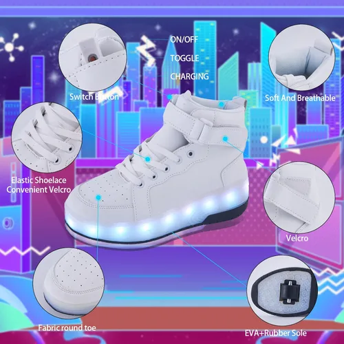 Miniatura 3 de PYYIQI Zapatos con luz LED, zapatos de patinaje con ruedas para niños y niñas, tenis para exteriores para niños