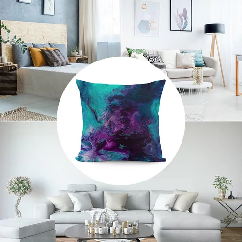 Miniatura 7 de Funda de almohada de terciopelo nebuloso de galaxia, turquesa, morado, verde azulado, funda de almohada cuadrada, decoración del hogar para cama