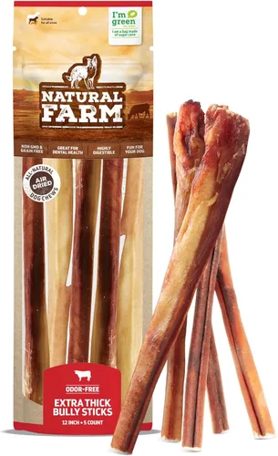 Miniatura 15 de Natural Farm Bully Sticks, sin olor, (6 pulgadas, 12 onzas), empaquetados por peso, masticables 100% de pene de toro, alimentados con pasto