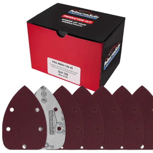 Miniatura 9 de ProductionShop Hojas de papel de lija de lija de grano 180 premium con 5 agujeros, caja de 45 unidades, almohadillas de disco de mouse
