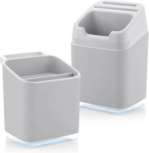 Miniatura 4 de Minky Homecare Organizador de esponja para fregadero con bandeja extraíble, riel para paños y boquilla de drenaje, organizador de huellas pequeñas