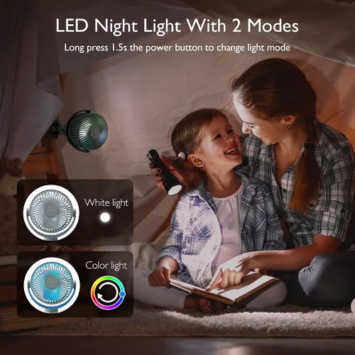 Miniatura 8 de Momcozy Ventilador portátil para cochecito de 8000 mAh, batería de 27 horas de duración desmontable de 4 velocidades de rotación de 360° con 2