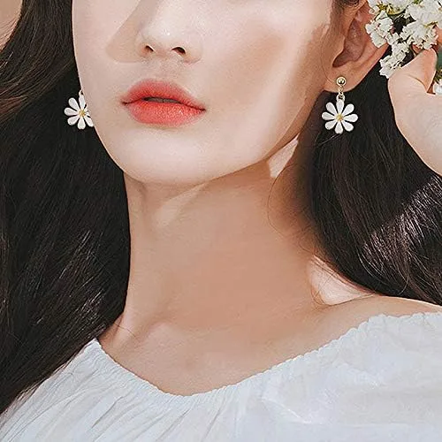 Miniatura 2 de Aretes de tuerca con diseño de margarita. Bonitos aretes colgantes de crisantemo con diseño de flor de sol para mujeres y niñas