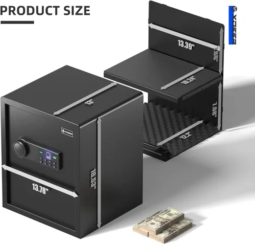 Miniatura 6 de Caja de seguridad biométrica XDeer con bolsa ignífuga, caja de seguridad de acceso rápido con huella dactilar mejorada, caja de seguridad