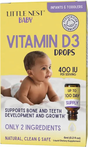 Gotas de vitamina D3 para bebés – 400 UI por dosis | Formulación natural y limpia para bebés y niños pequeños | Suministro para 100 días