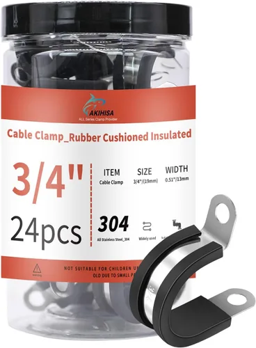 Miniatura 12 de AKIHISA Kit de 56 abrazaderas de cable de 1/4"-1", 7 tamaños, abrazaderas de conducto de acero inoxidable 304, para cable, tubería, manguera, línea
