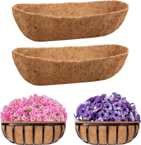 Miniatura 9 de Riare Paquete de 2 forros de fibra de coco de 24 pulgadas para macetas, revestimiento de repuesto de fibra de coco natural para macetas, cesta