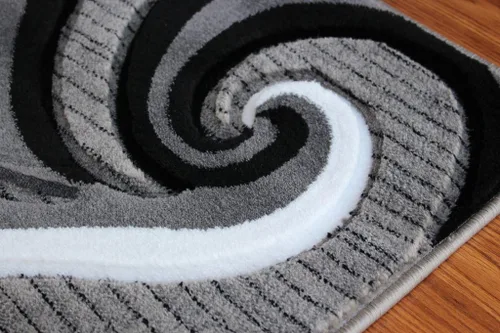Miniatura 9 de Masada Rugs, Colección Sophia - Alfombra de área tallada a mano, moderna contemporánea, gris, blanco, negro (2 pies x 7 pies 3 pulgadas) - Pasillo