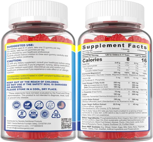 Miniatura 8 de Gomitas de complejo triple de magnesio de 500 mg/250 mg + Omega-3, azafrán para niños de 6 años y adultos, gomitas de magnesio calmadas con teanina