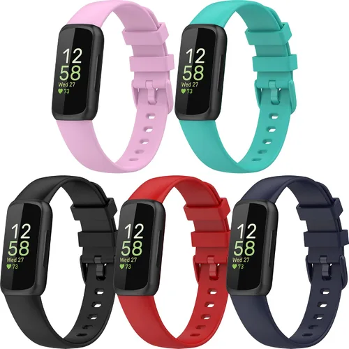 Miniatura 9 de Paquete de 5 bandas de silicona compatibles con Fitbit Inspire 3 bandas para mujeres y hombres, correas deportivas de repuesto ajustables