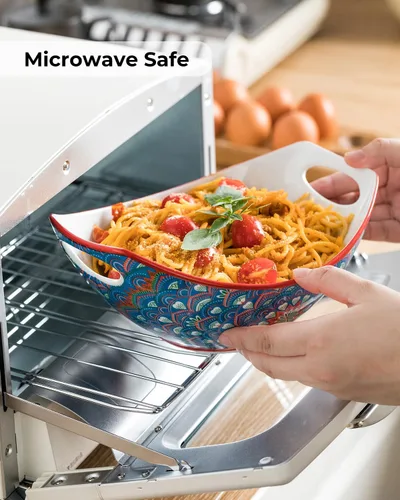 Miniatura 5 de LAUCHUH Tazones para servir con asas, platos de porcelana bohemia para entretener coloridos cuencos anidables para ensalada para cocina, fiesta