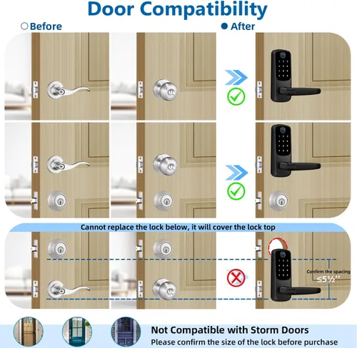 Miniatura 7 de Manija de puerta inteligente con cerradura, cerraduras de puerta de huellas dactilares con teclado mejorado, cerradura de puerta de entrada sin