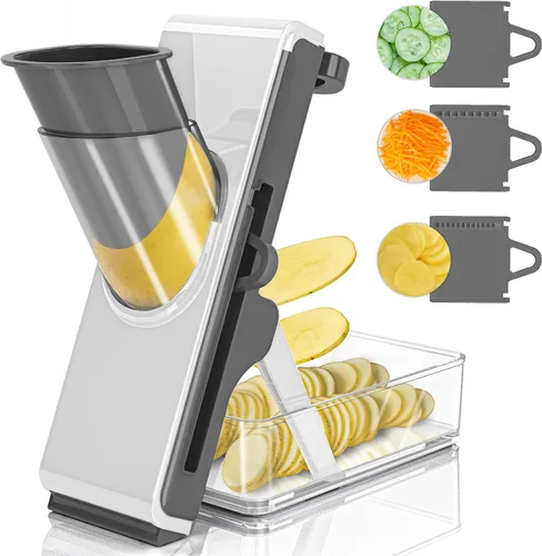 Miniatura 8 de Cortador de Mandolina para Cocina, Cortador de Mandolina Seguro Multifuncional Cuchillo Ajustable Máquina Cortadora Comercial de Acero Inoxidable